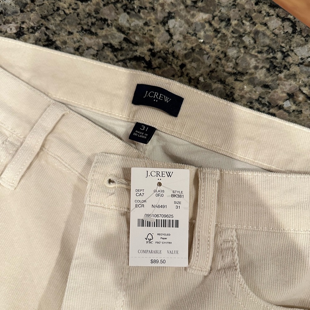 J. Crew Winter White Corduroy Pants- Size 31